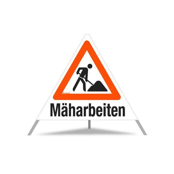 Triopan Faltsignal, Arbeitsstelle, Mäharbeiten,  weiß tagesleuchtend, SL 90 cm