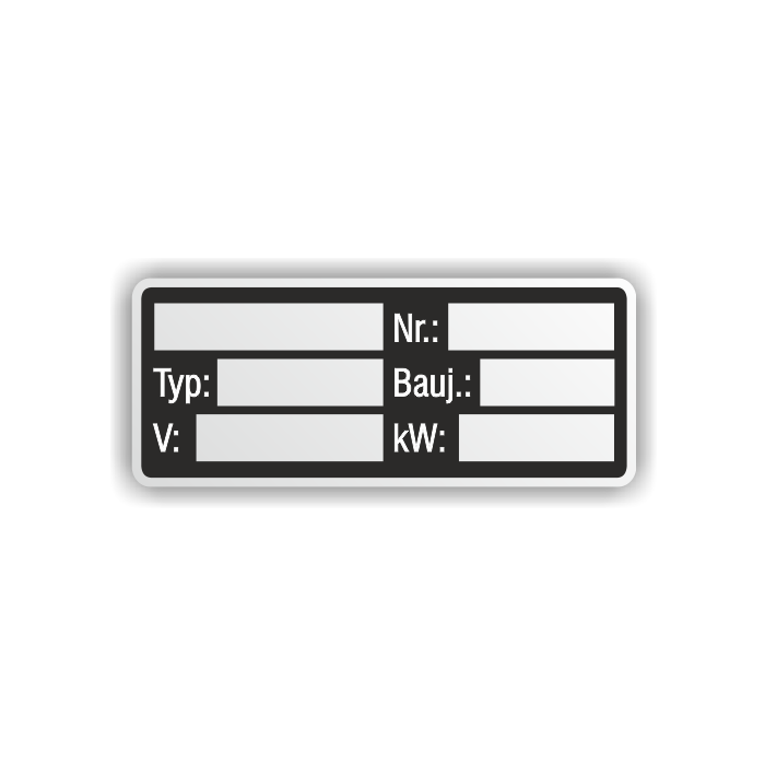 Typenschild zum Selbstbeschriften mit Angabe V und kW, Aluminiumfolie, selbstkl., silber, 48 x 20 mm