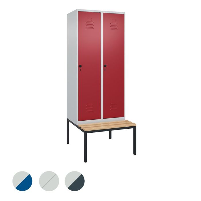 C+P Umkleidespind Classic PLUS mit Sitzbank, 2 Abteile, 2120x800x815mm , versch. Farben