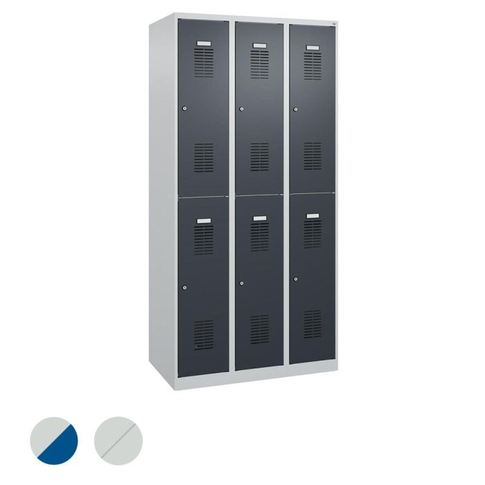 C+P Doppelstöckiger Spind Basis PLUS, 6 Fächer, Schloss, 1850x900x500mm, verschiedene Farben