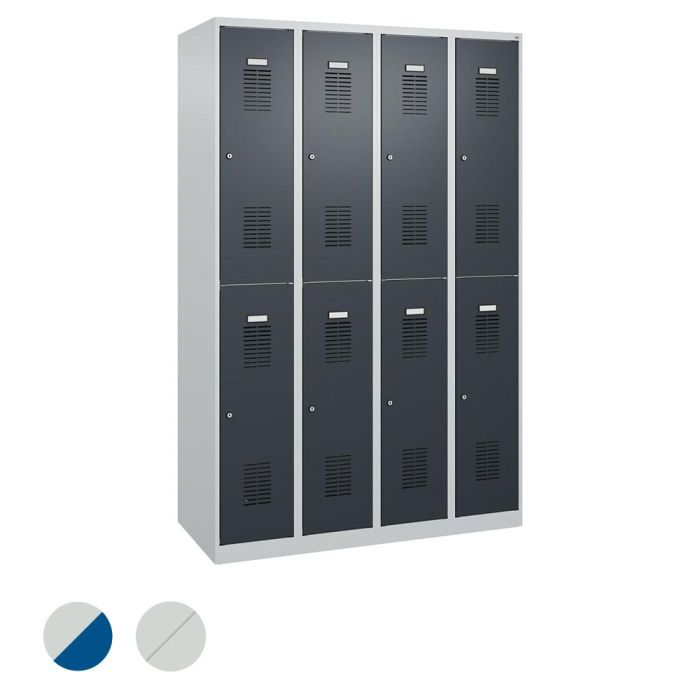 C+P Doppelstöckiger Spind Basis PLUS, 8 Fächer, Schloss, 1850x1200x500mm, verschiedene Farben