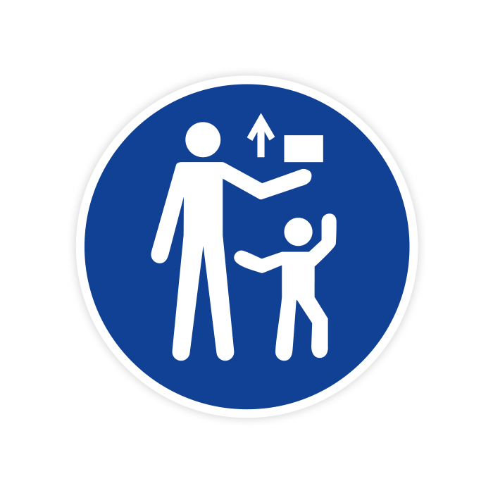 Gebotsschild, Darf nicht in die Hände v. Kindern , ISO 7010, Aufkl. auf Bogen, Folie, d = 50 mm