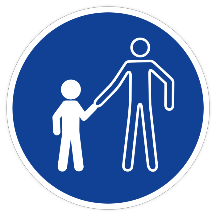 Gebotsschild, Kinder müssen in Begleitung sein ISO 7010, Aufkleber, Folie, d = 200 mm