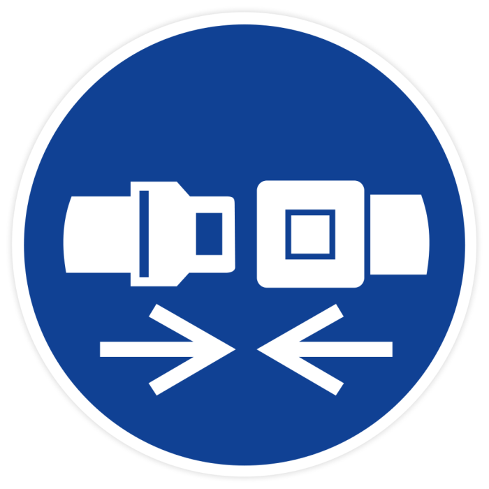 Gebotsschild, Rückhaltesystem benutzen, ISO 7010