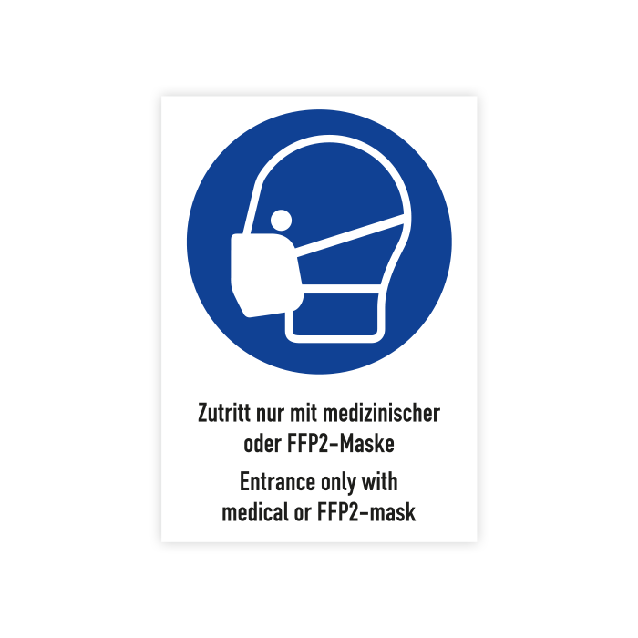 Gebotsschild, Zutritt nur mit medizinischer oder FFP2-Maske, ISO 7010, 210x297 mm
