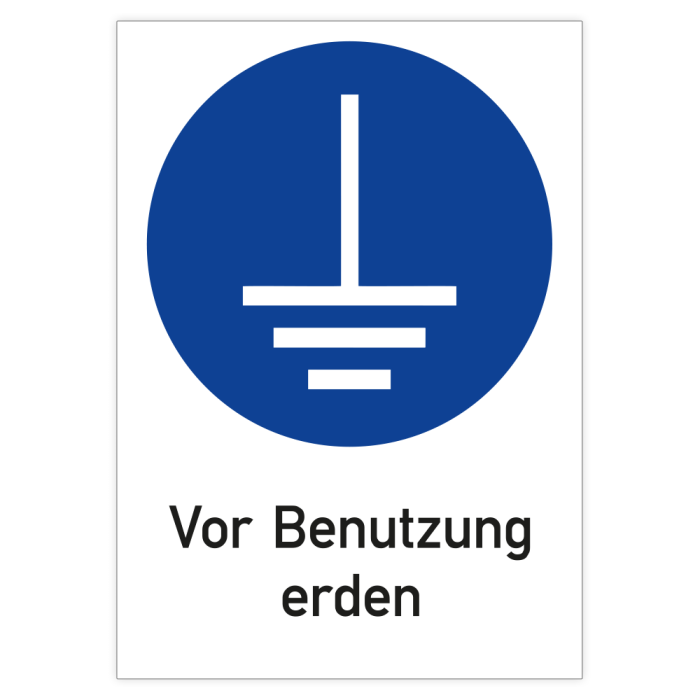 Gebotsschild, Vor Benutzung erden, ISO 7010, Aluminium, 210 x 297 mm