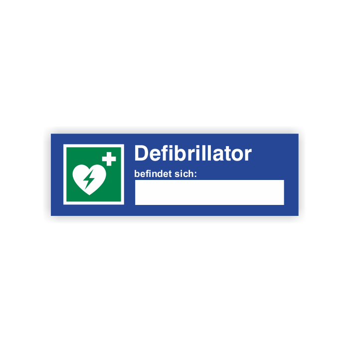 Hinweisschild, Defibrillator befindet sich, Symbol ISO 7010, Aufkleber, Folie, 120 x 40 mm