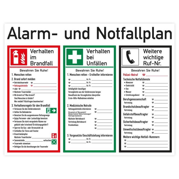 Sicherheitsaushang, Alarm- und Notfallplan, Kunststoff, 620 x 480 mm