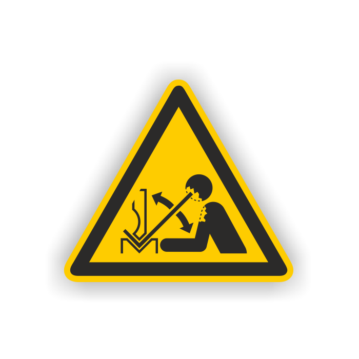 Warnschild, Warnung vor hochschnellendem Werkstück ISO 7010, Aufkl. auf Bogen, Folie, SL = 50 mm