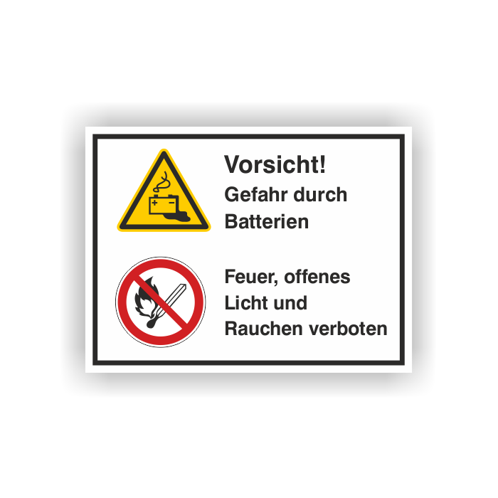 Kombischild, Vorsicht! Gefahr durch Batterien..; ISO7010, verschiedene Ausführungen