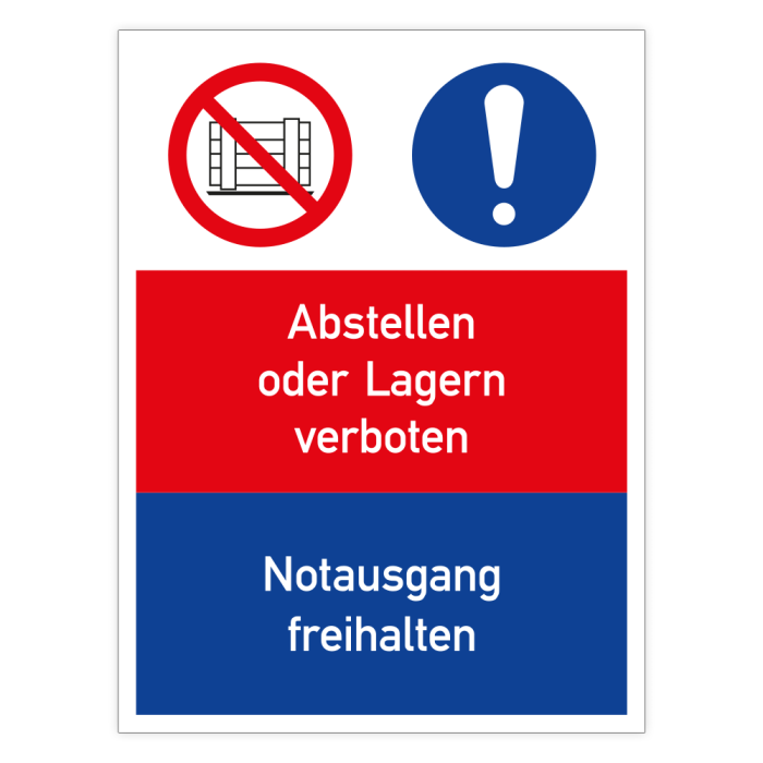 Kombischild, Abstellen oder Lagern verboten, Notausgang freihalten, Aluminium, 300 x 400 mm