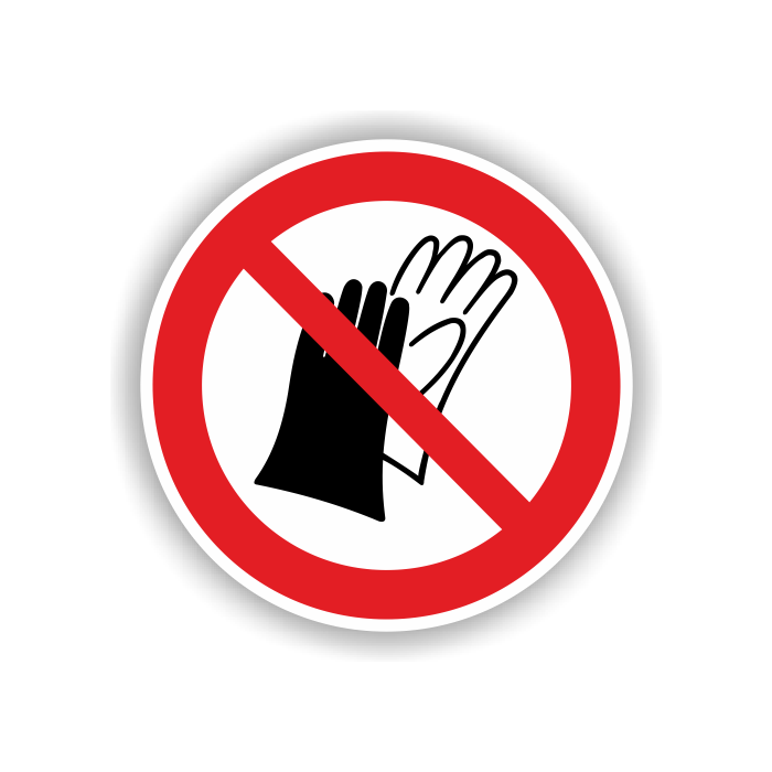 Verbotsschild, Benutzen von Handschuhen verboten, ISO 7010