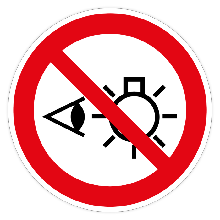 Verbotsschild, Nicht in die Lichtquelle schauen, ISO 7010