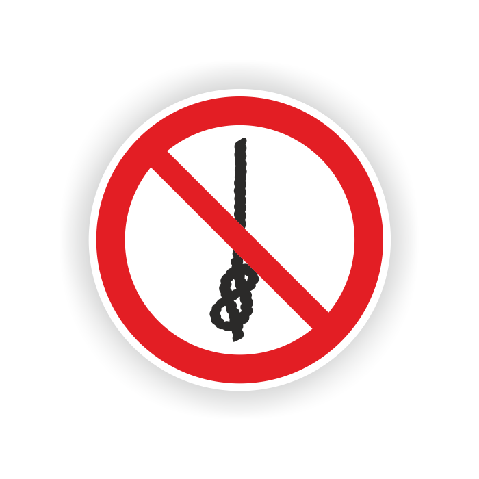 Verbotsschild, Knoten von Seilen verboten, ISO 7010, Aufkleber, Folie
