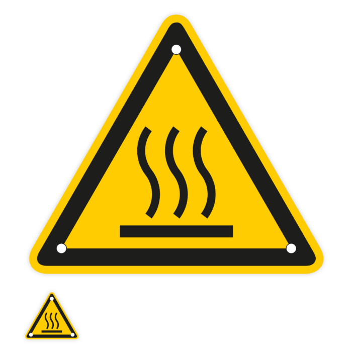 Warnschild, Warnung vor heißer Oberfläche, ISO 7010, INOXTREME®, Edelstahl, extrem beständig