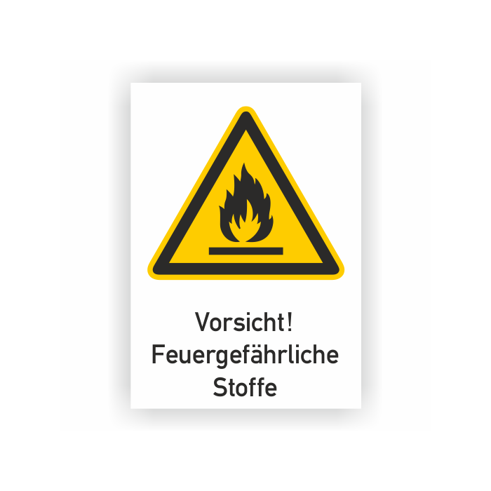Warnschild, Vorsicht! Feuergefährliche Stoffe, ISO 7010