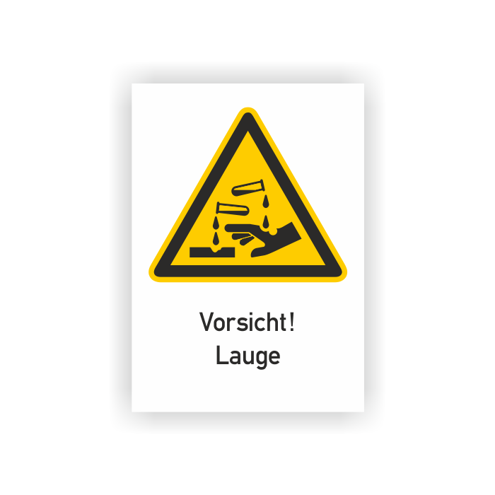 Warnschild, Vorsicht! Lauge, ISO 7010, Aufkleber, Folie, 131 x 185 mm