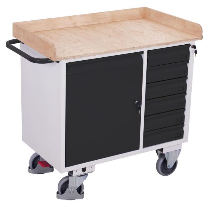 VARIOfit Werkstattwagen, 6 Schubladen, Rand, 1 Schrank, 1 Ladefläche, 400kg, 1000x600mm,anthrazit