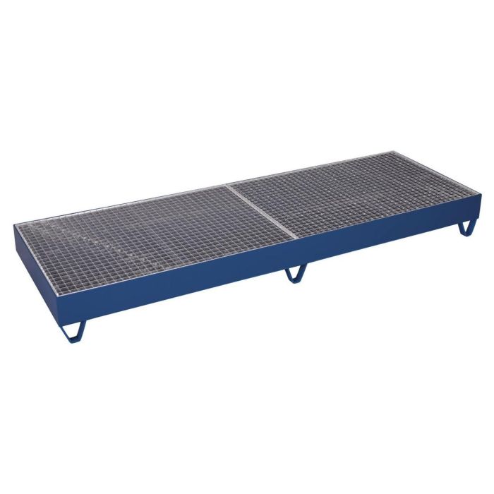 VARIOfit Auffangwanne mit Gitterrost für 4 Fässer á 200l, Traglast 1000 kg, 2380x790mm, blau