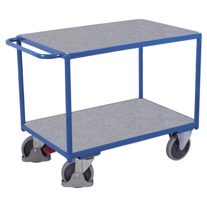 VARIOfit Schwerer Tischwagen mit 2 Ladeflächen aus Zinkblech, verschiedene Abmessungen, blau