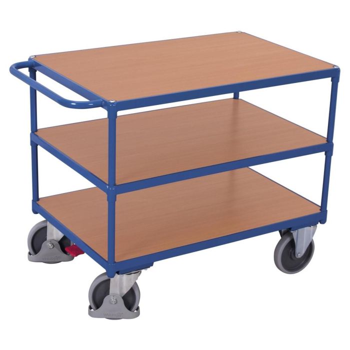VARIOfit Schwerer Tischwagen mit 3 Ladeflächen, verschiedene Abmessungen, blau