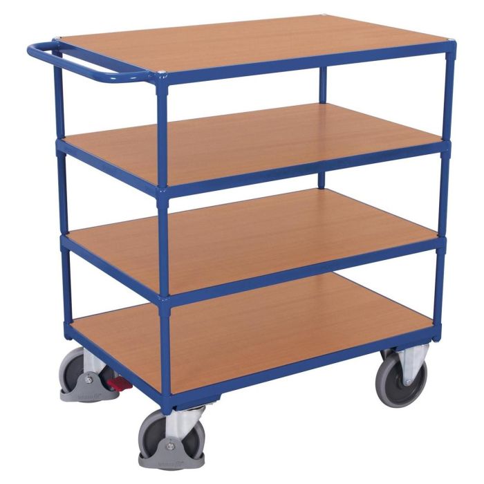 VARIOfit Schwerer Tischwagen mit 4 Ladeflächen, 500 kg, verschiedene Abmessungen, blau
