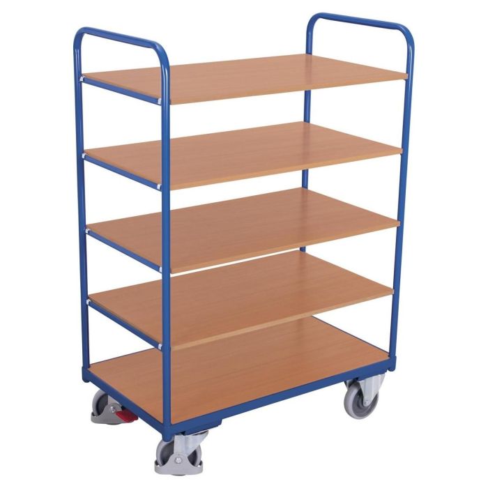 VARIOfit Etagenwagen hoch, Traglast 250 kg, 5 Böden, verschiedene Abmessungen, blau