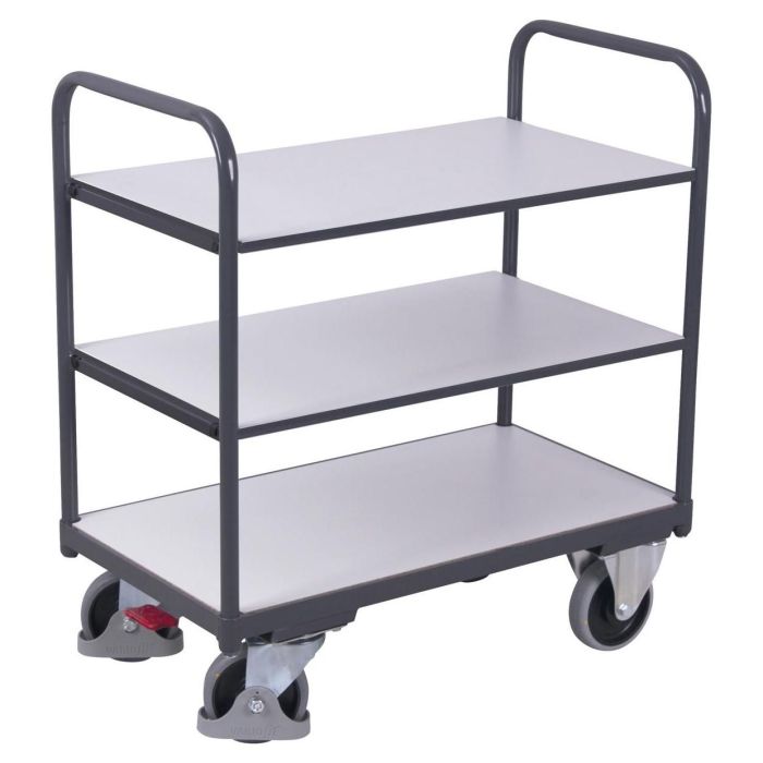 VARIOfit ESD Etagenwagen niedrig, Traglast 250 kg, 3 Böden, verschiedene Abmessungen, graphit