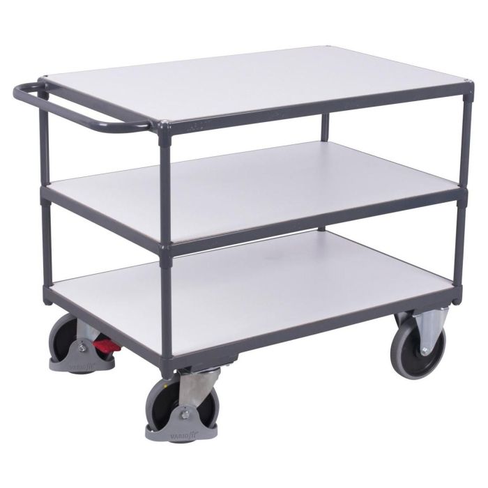 VARIOfit Schwerer ESD Tischwagen mit 3 Ladeflächen 400 oder 500 kg, verschiedene Abmessungen, graphit