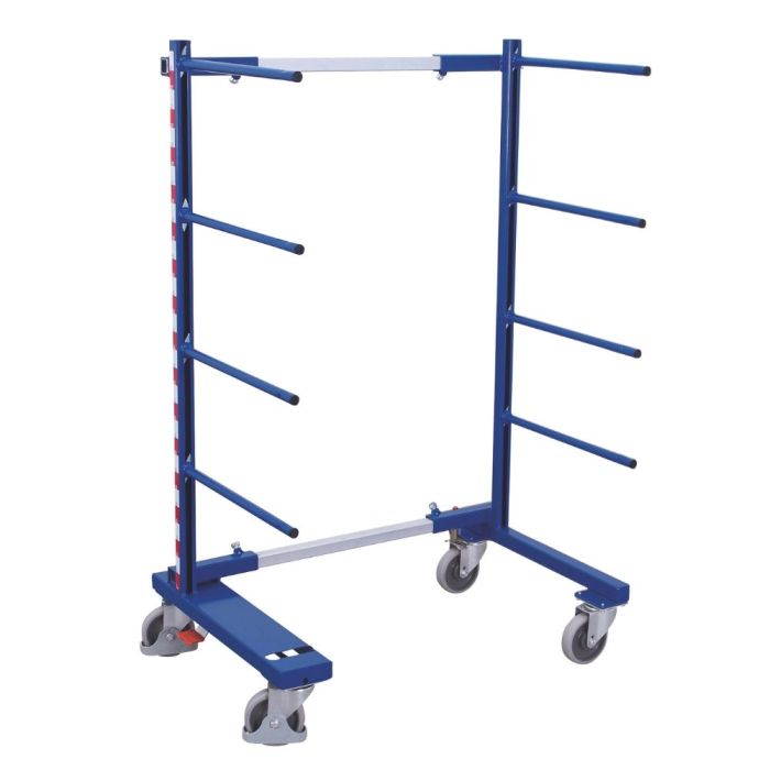 VARIOfit Tragarmwagen einseitig, 400kg, 4 Ebenen, ausziehbar, verschiedene Abmessungen, blau