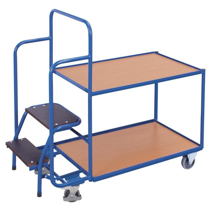 VARIOfit Kommissionierwagen niedrig, mit 2 oder 3 Ladeflächen, Traglast 250 kg, 985x590mm, blau