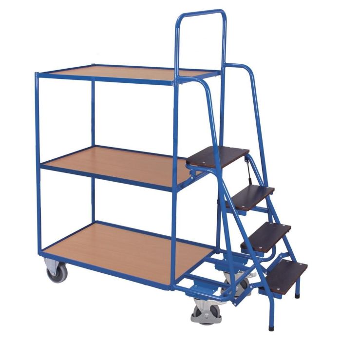 VARIOfit Kommissionierwagen hoch mit 3 oder 4 Ladeflächen, Traglast 250 kg, 985x590mm, blau