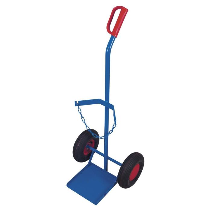 VARIOfit Stahlflaschenkarre für 1 Flasche 20-50l, 100 kg, verschiedene Radsätze, 260x255mm, blau