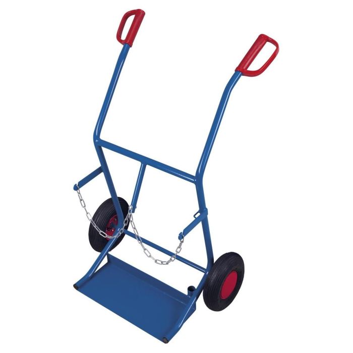 VARIOfit Stahlflaschenkarre für 2 Flaschen 20l, 100 kg, verschiedene Radsätze, 210x470mm, blau