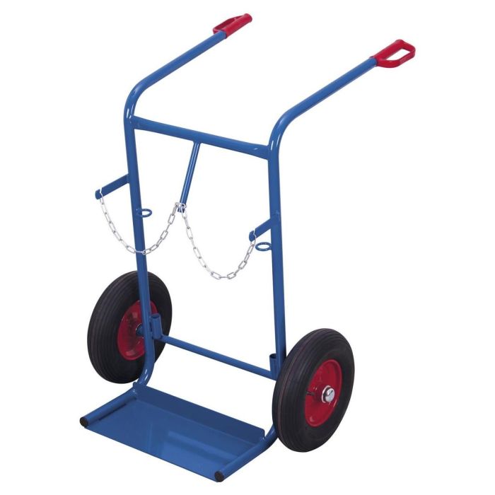 VARIOfit Stahlflaschenkarre f. 2 Flaschen 40-50l, 200 kg, verschiedene Radsätze, 250x515mm, blau