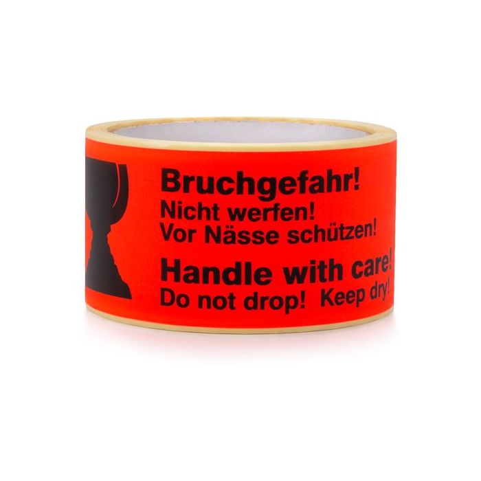 Paketaufkleber Bruchgefahr! Nicht werfen!, Vor Nässe schützen!, auf Rolle, 135 x 50 mm, rot