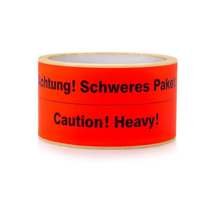 Paketaufkleber "Achtung! Schweres Paket", auf Rolle, 135 x 50 mm, rot, zweisprachig
