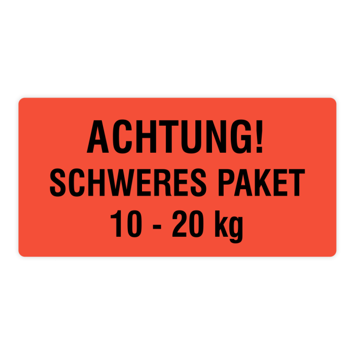 Paketaufkleber "Schweres Paket, 10 - 20 kg", Papier, 100 x 50 mm, rot, 1.000 St./ Rolle