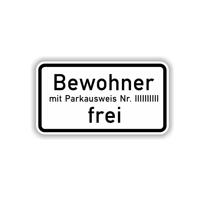 Zusatzzeichen StVO, Bewohner mit Parkausweis Nr... frei, VZ 1020-32, Alu 2mm flach,