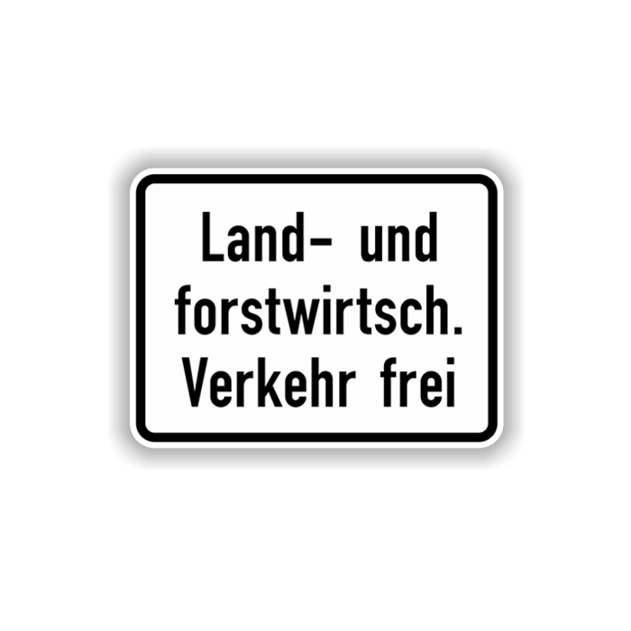 Zusatzzeichen StVO, Land- u. forstwirtsch. Verkehr frei, VZ 1026-38, Alu 2mm flach