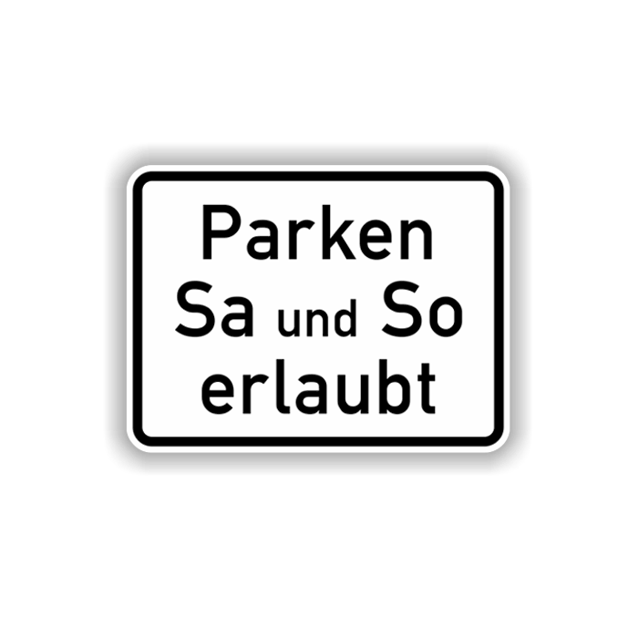 Zusatzzeichen StVO, Parken Samstag u. Sonntag erl. VZ 1042-37, Alu 2 mm flach,