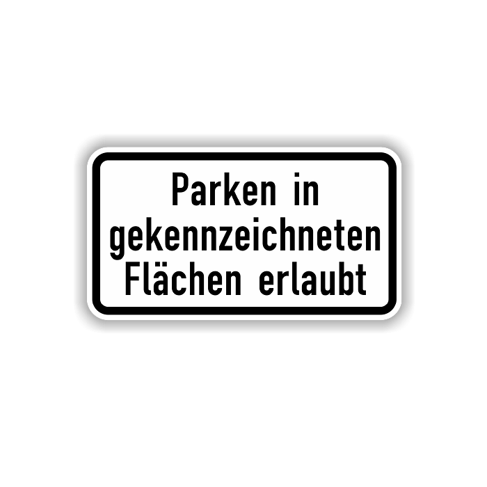 Zusatzzeichen StVO, Parken in gekenn. Flächen erl. VZ 1053-30, Alu 2 mm