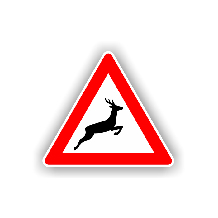 Verkehrszeichen StVO, Wildwechsel, Aufst. links VZ 142-20, Alu 2 mm Flachform, SL 900 mm