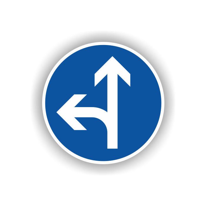 Verkehrszeichen StVO,Vorg. Fahrtr. gerade/links VZ 214-10, Alu 2 mm Flachform