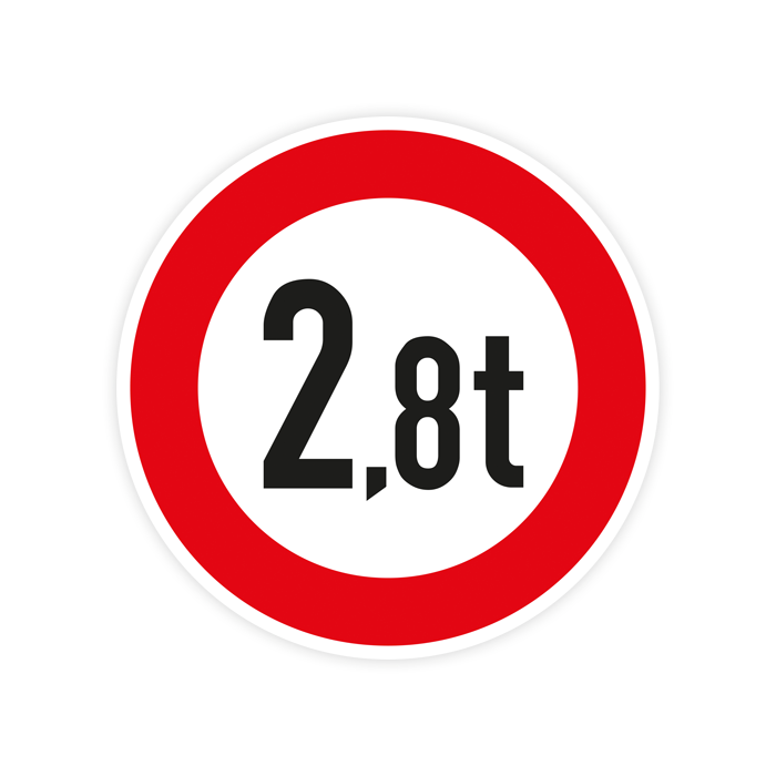 Verkehrszeichen StVO, VZ 262-2,8, Verbot für Fahrzeuge über 2,8 t, Alu 2 mm Flachform