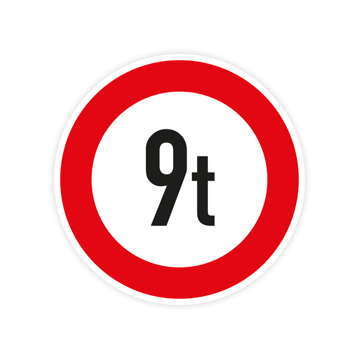 Verkehrszeichen StVO, VZ 262-9, Verbot für Fahrzeuge über 9 t, Alu 2 mm Flachform