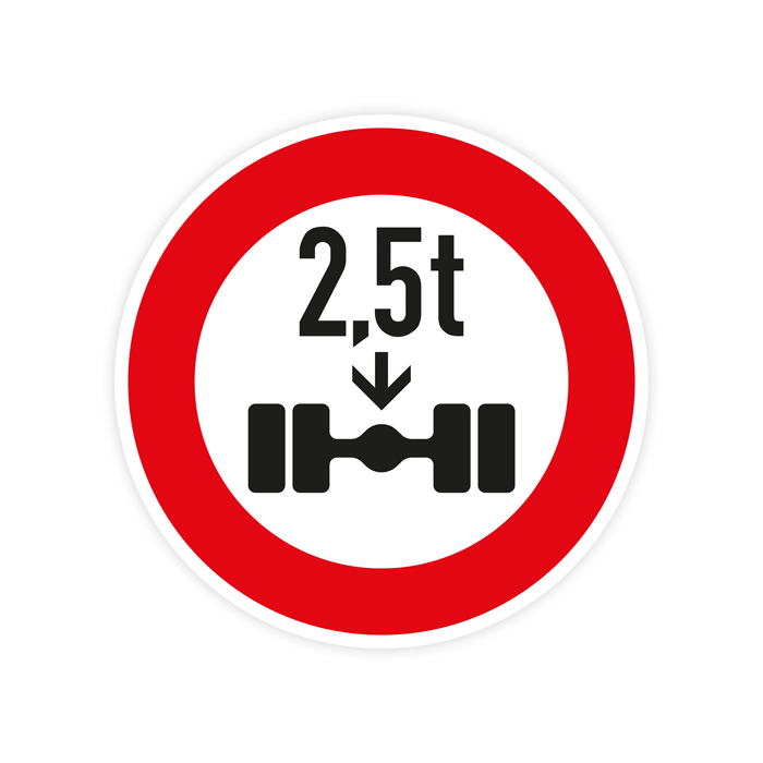 Verkehrszeichen StVO, VZ 263-2,5, Verbot für Fahrzeuge über 2,5 t, Alu 2 mm Flachform