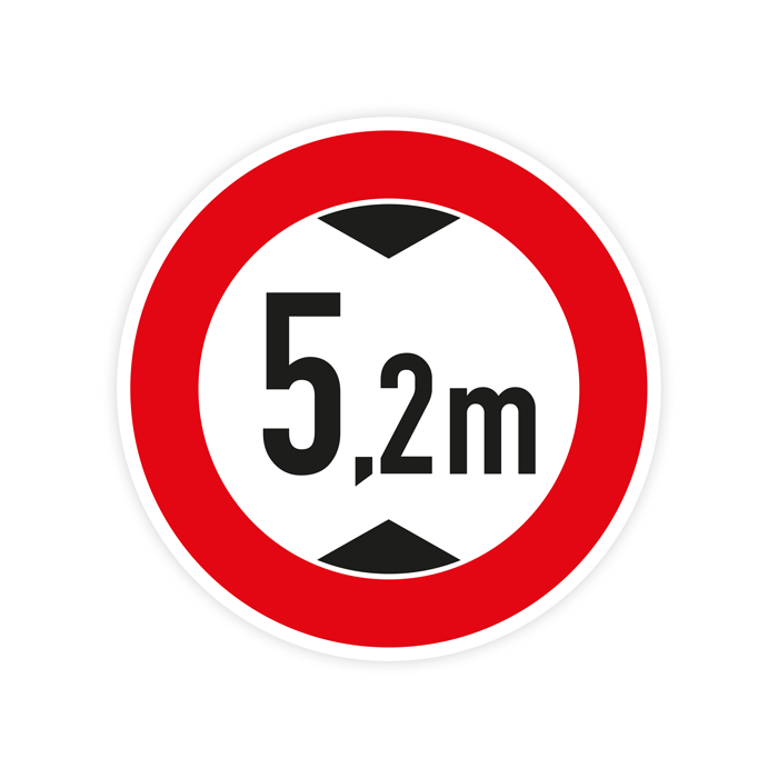 Verkehrszeichen StVO, VZ 265-5,2, Verbot f. Kfz über 5,2 m Höhe, Alu 2 mm Flachform
