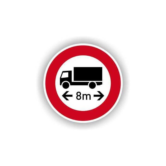 Verkehrszeichen StVO,Verbot f. Fahrzeuge über 8m Länge, VZ 266-8, Alu 2 mm Flachform, Ø 600 mm, RA2