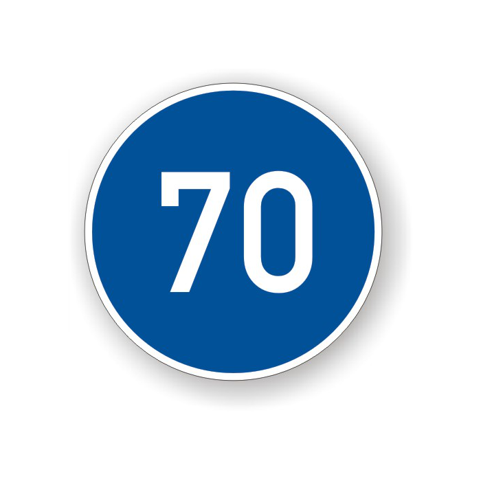 Verkehrszeichen StVO, Mindestgeschw. 70 km/h VZ 275-70, Alu 2 mm Flachform